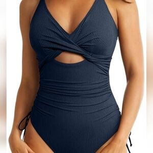 Aleumdr Women's Ribbed One Piece Swimsuit Tummy Control High Cut Bathing Suit